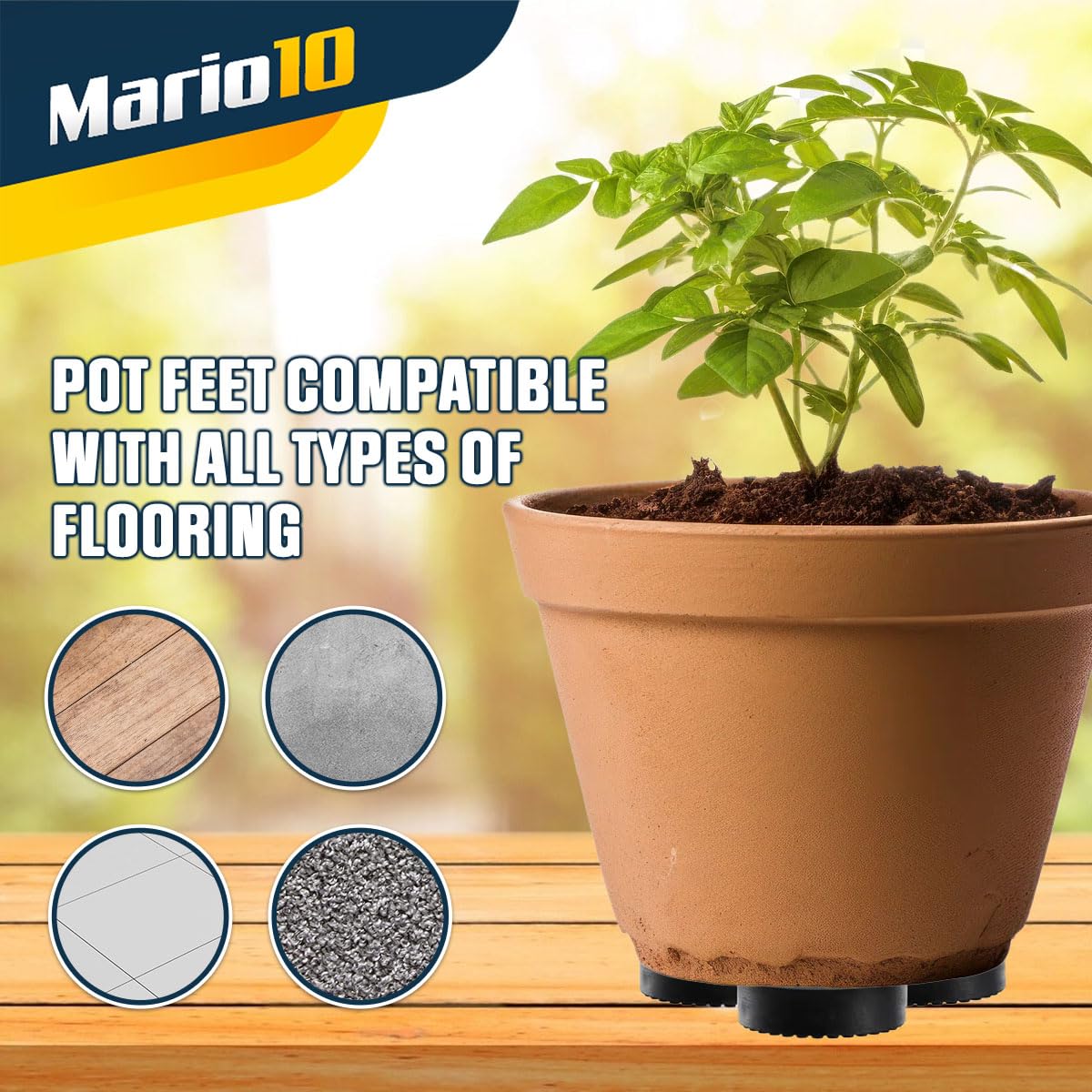 Mario10 PACK OF 24 Invisible Pot feet for outdoor and indoor plant pots and flowers, solid rubber pot feet with enhanced non-slip surface grip, PACK OF 24.