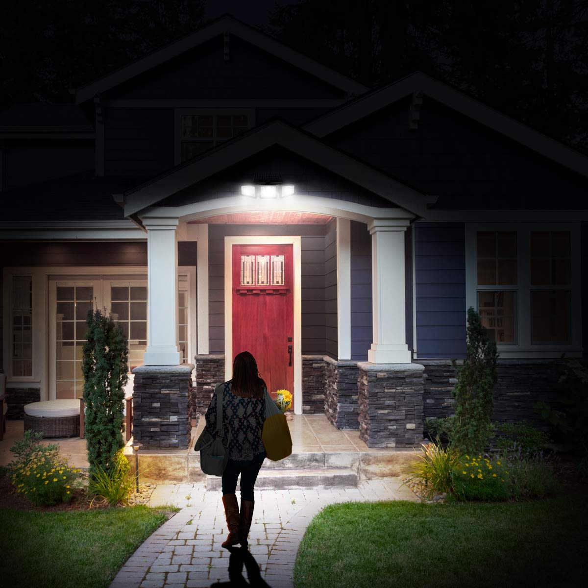 LE Lepro Solar Security Lights, 1200LM Solar Floodlights Motion Sensor with 360 Degree 3 Adjustable Heads, IP65 Waterproof, Wide Lighting Angle Solar Lights Outdoor for Yard Garage Pathway