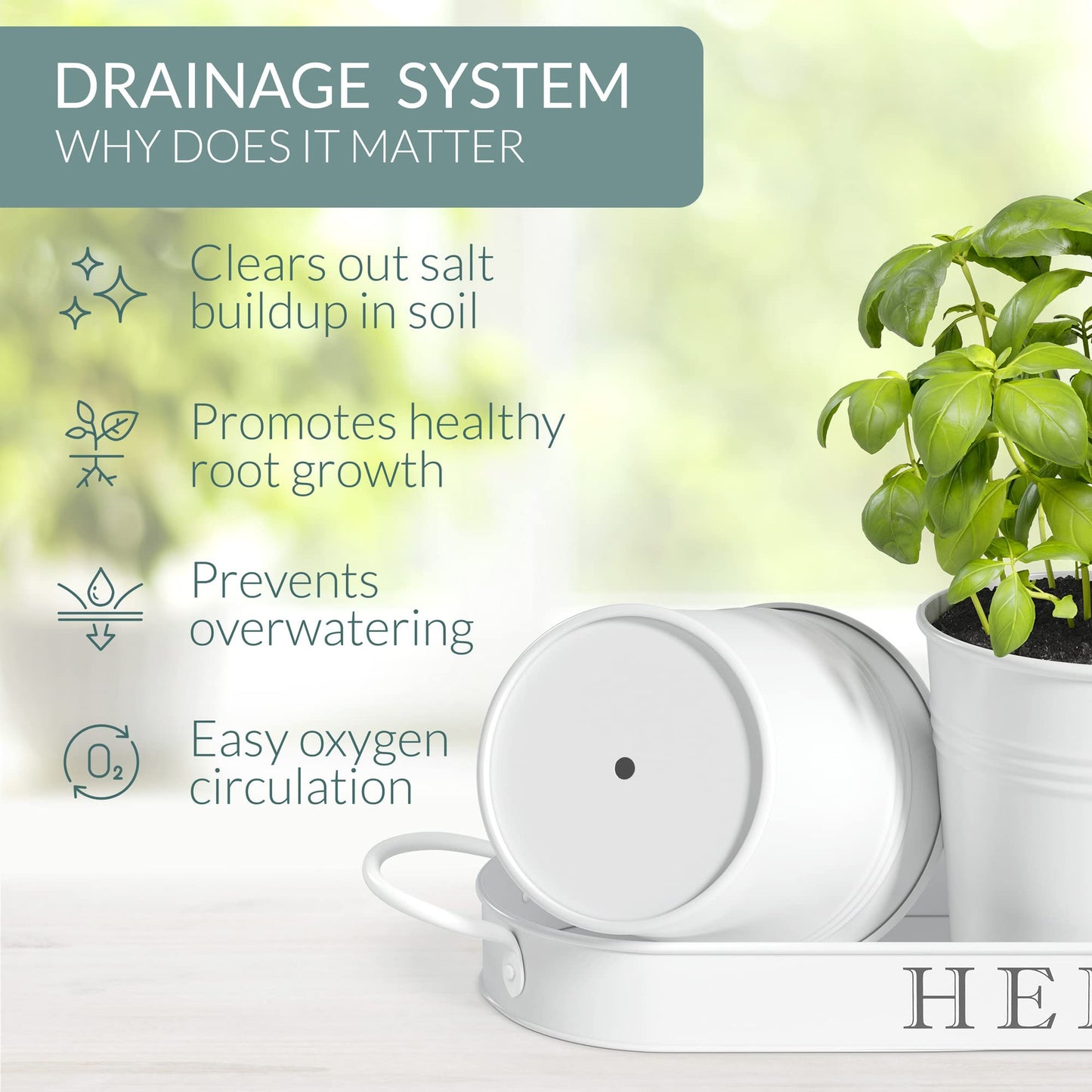 Barnyard Designs Herb Pot Planter Set with Tray for Indoor Garden or Outdoor Use, Decorative White Metal Succulent Potted Planters for Kitchen Windowsill