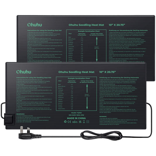 Ohuhu Seedling Heat Mat Heated Propagator 2 Pack, Plant Heating Mat Plant Warm Mat IP67 Waterproof, 21W Hydroponic Heating Pad Greenhouse Heating Pad for Seedling and Germination 10"x 20.75"