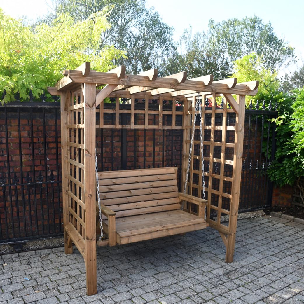 STAFFORDSHIRE GARDEN FURNITURE WOODEN GARDEN FURNITURE ARBOUR GARDEN SWING ARBOUR SEAT PAGODA TRELLIS SEAT AND ASSEMBLY