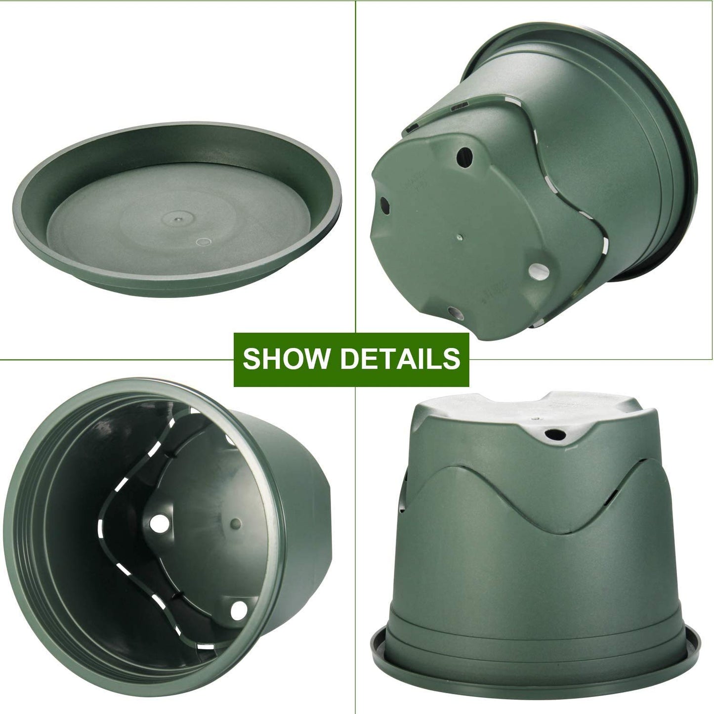 KAHEIGN 6Pcs Plastic Plant Pots, 16CM Thicken Flower Pot Root-Control Nursery Seedling Planter Decorative Garden Plant Container with Saucer for Indoor Outdoor Bonsai Plants (Green)