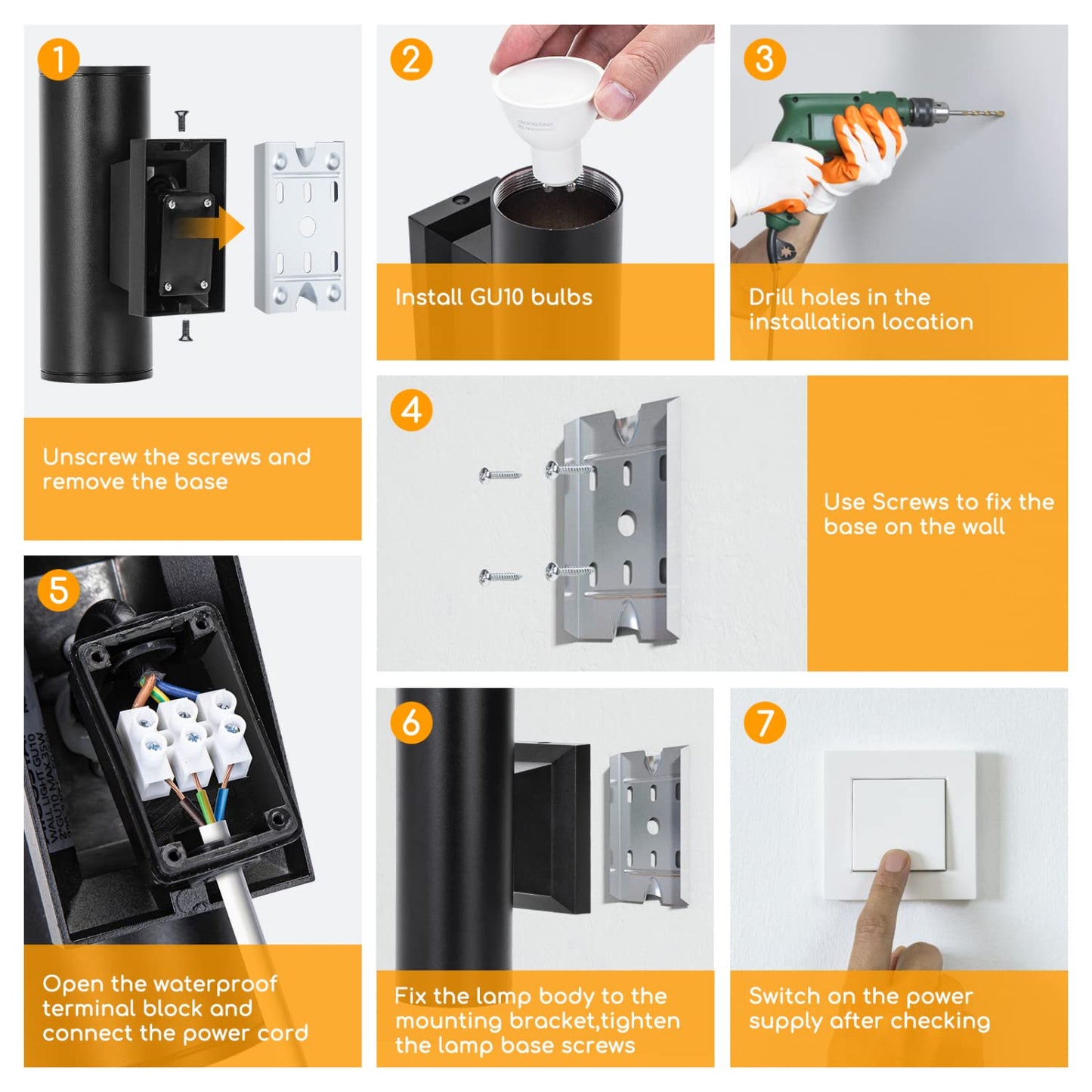 Outdoor Wall Lights Mains Powered, Aigostar Black Up Down Outdoor Lights IP65 Waterproof, Up and Down Outside Lights Max 35W GU10 Porch Light, LED Outdoor Wall Lamp Aluminium Front Door Light 2 Pack