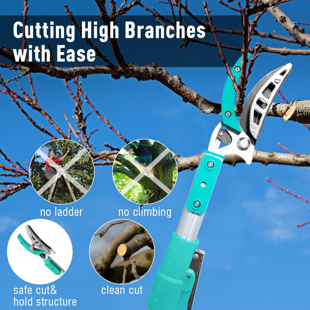 Extendable 181cm-300cm Tree Pruner, Long Handle Tree loppers, Lightweight & Strong Telescopic Pole Pruner with Rotate Head, Smooth Clean Cut, Ideal for Removing High Branches and Fruit Picking
