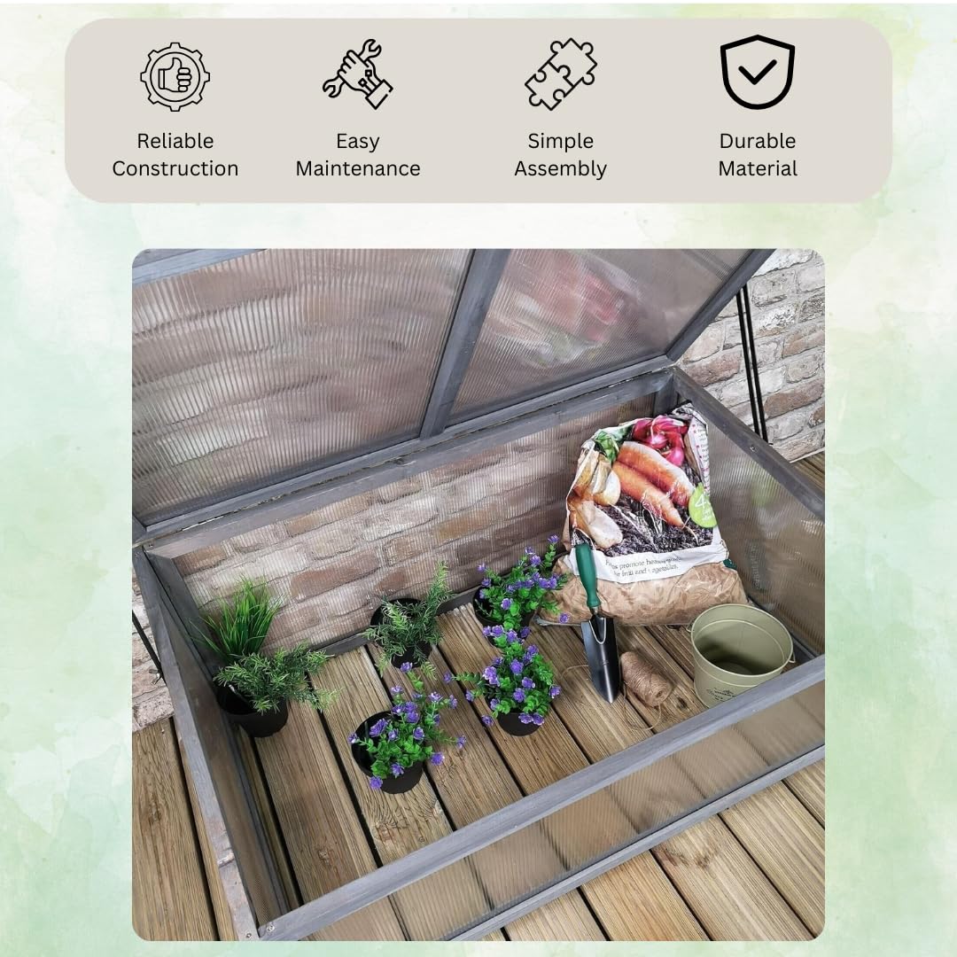 Garden Mile Wooden Mini Cold Frame Small Garden Greenhouse Growing Plant Protection Waterproof Weather Resistant Suitable for Outdoor Vegetables, Flowers and Seed Germination (Grey)