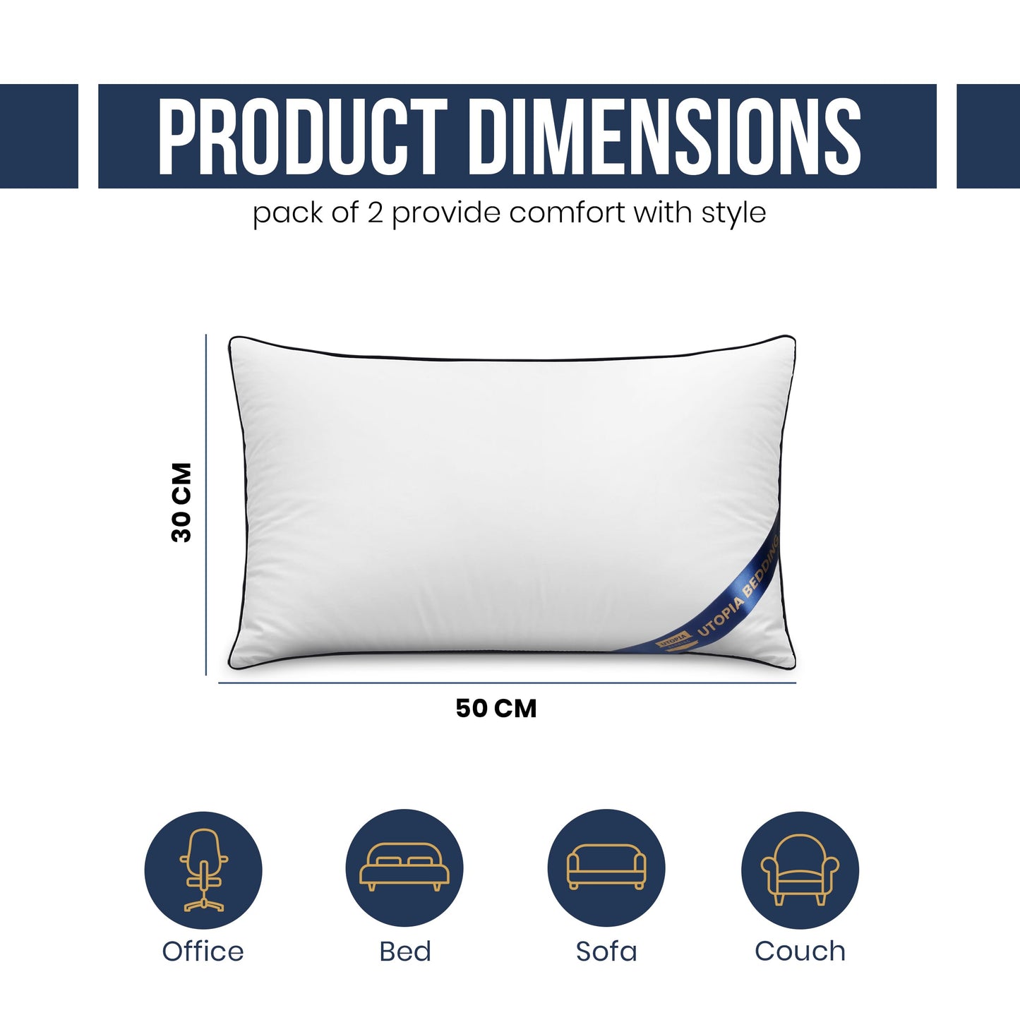 Utopia Bedding Cushion Inner Pads (Pack of 2), 30x50 cm (12 x 20 inches) Cushion Stuffer Inserts, Hollowfibre Piping Pillows (White)