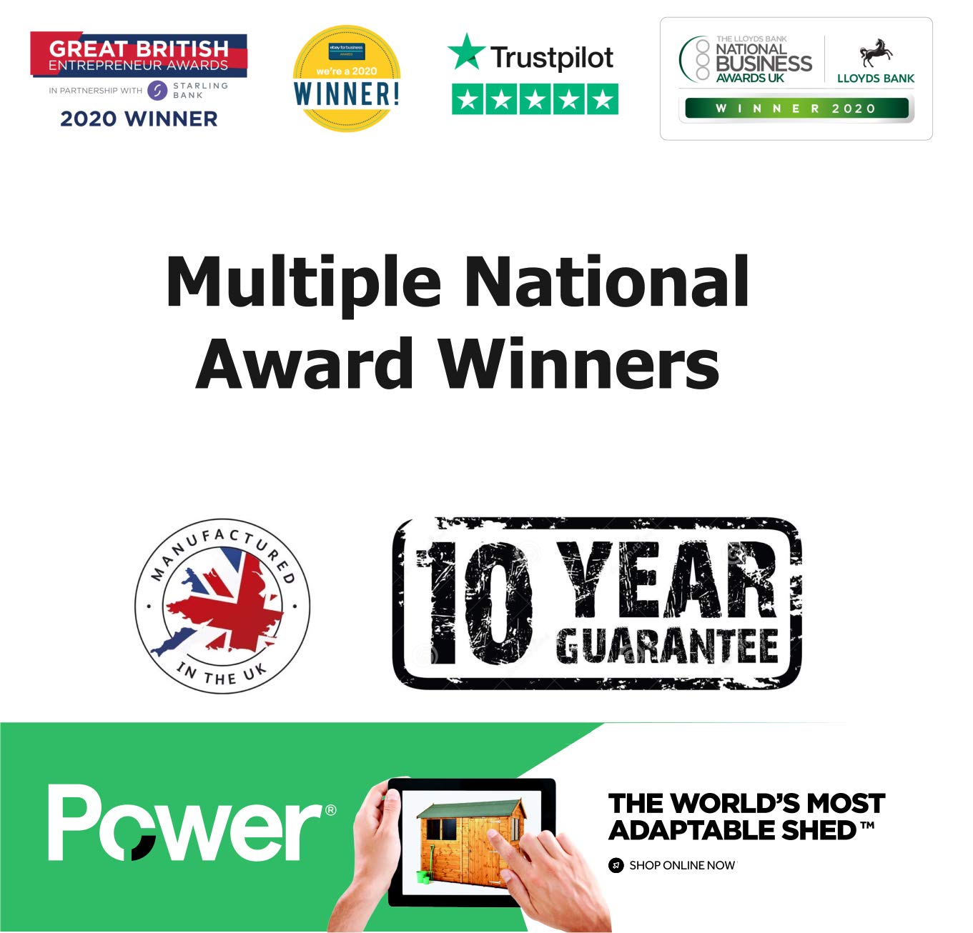 Powersheds High Grade Premium Pent Summer House Wooden Shed with PVC Window sills, Door & Window Flexibility, made from 12 mm Extra Thick Timber & Toughened Glass