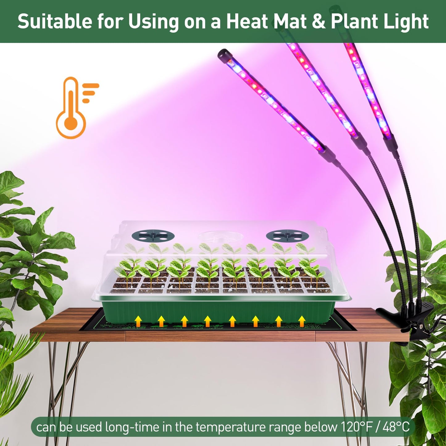 YAUNGEL Seed Trays, Thicken Propagator XL Growing Seedling Starter Durable Growing Trays with Humidity Vented Domes and Base for Greenhouse & Gardens, 4 Pack 160 Cells, Green