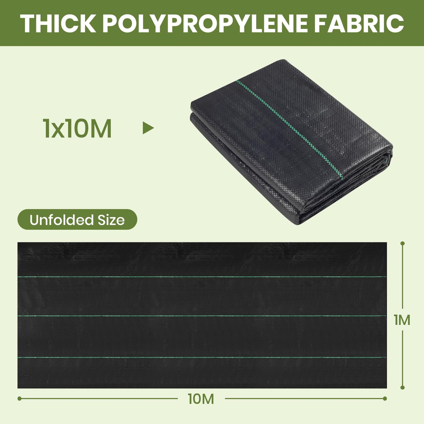 Velway Weed Control Membrane Heavy Duty - 1x10M Weed Control Barrier Fabric Landscape Ground Cover for Artificial Grass Patios Paths Flower Beds - Weed Suppressant Membrane