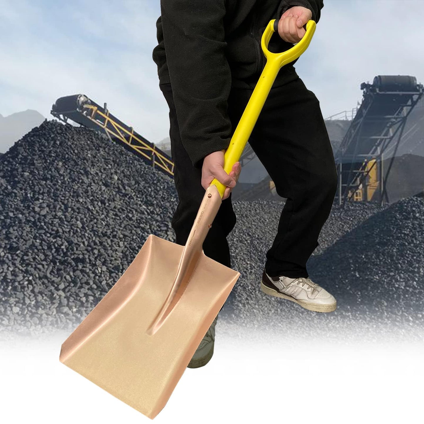 WEDO Non-Sparking Square Shovel and Round Point Shovel Set,39"(990mm) Square Shovel,39"(990mm) Straight Blade Shovel,Beryllium Copper,Non-Magnetic,Non-Slip Handle,DIN Standard,BAM&FM Certificate