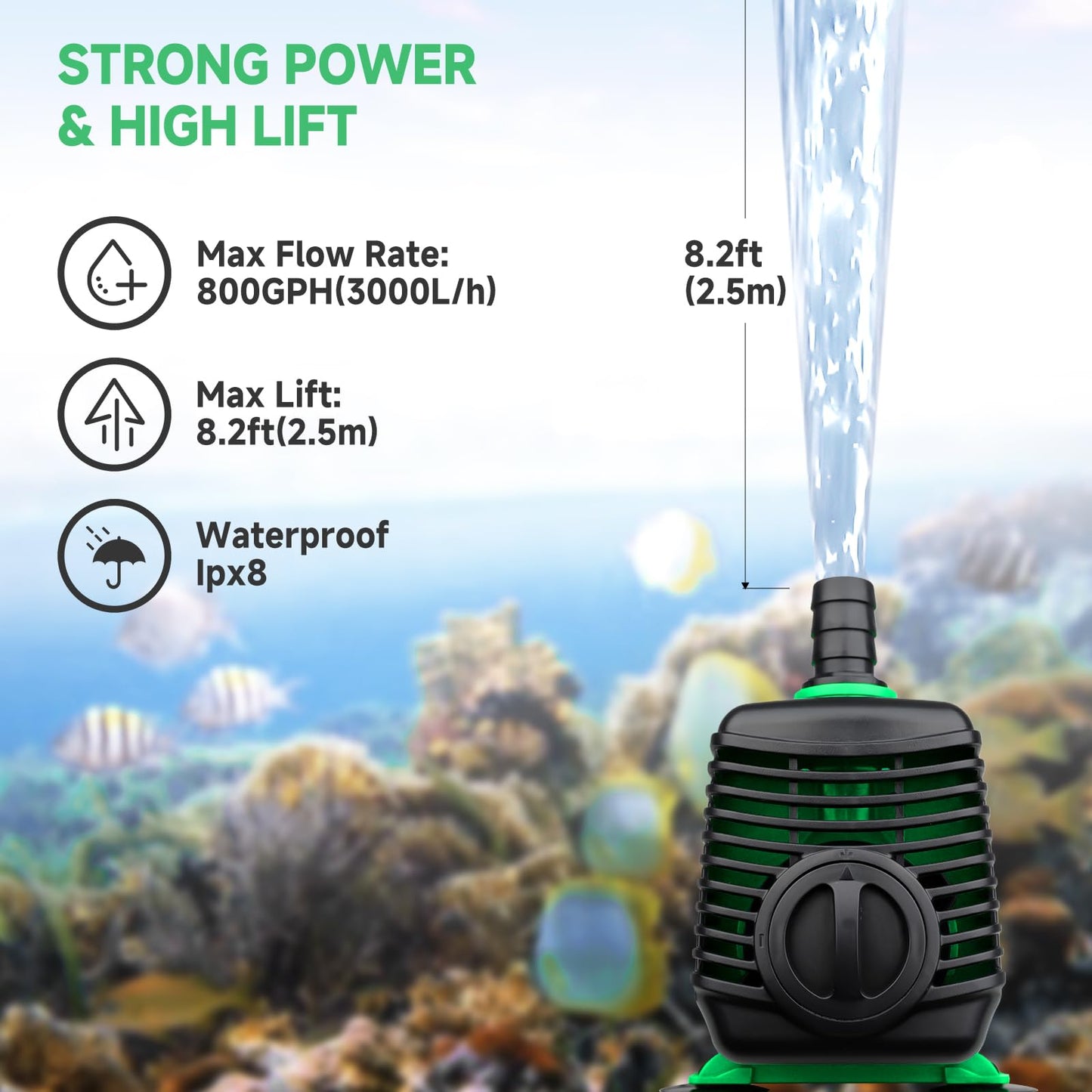 AQQA Submersible Water Pump, 3000L/H Adjustable Ultra Quiet Water Pump for Water Feature, 2.5m High Lift for Fountains Pump for Fish Tank Hydroponics, Small Pond, Waterfalls, Aquariums