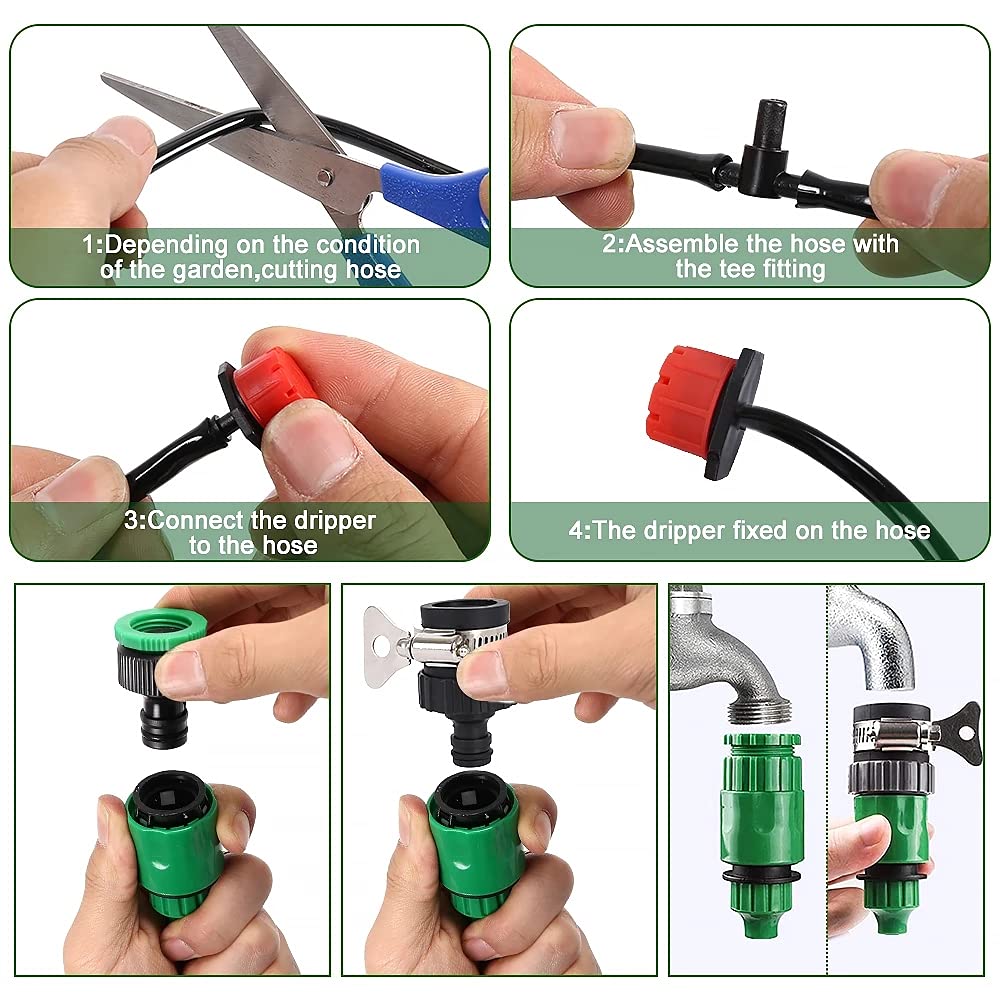 Quate 158 PCS Irrigation System Kit, 40M Micro Drip Watering System with Adjustable Nozzle Sprinkler Sprayer and Dripper Automatic for Greenhouse, Lawn, Patio, Landscape, Flower Bed, Terrace Plants