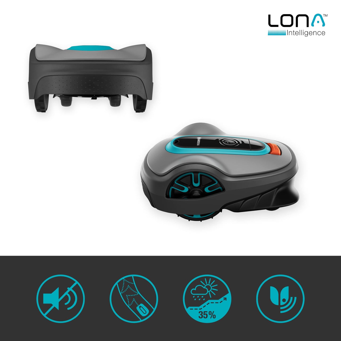 Gardena smart SILENO life 1000 m² robot lawnmower set: Innovative LONA AI technology, controlled via app, SensorControl, for slopes up to 35 per cent, incl. smart gateway, UK version (19702-68)