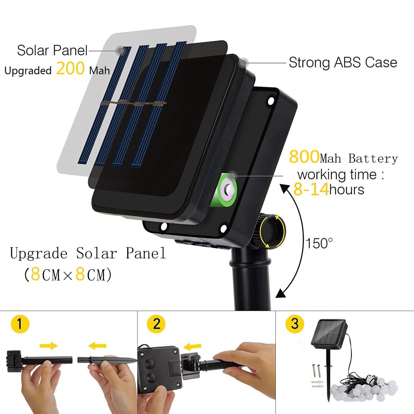 Lezonic Solar Fairy Lights Outdoor Waterproof, 50LED Solar Garden Lights, 8 Mode 7M/23Ft Indoor/Outdoor String Lights for Garden Patio Yard Home Christmas Parties Wedding(Multi-Coloured)