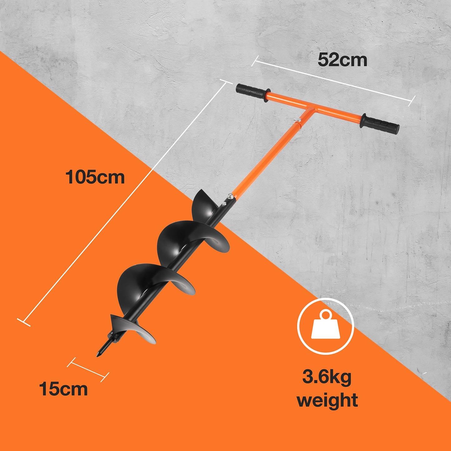 VonHaus Fence Post Auger – Manual Post Hole Digger for Gardening, Garden Flower Planting, Bulb Planting, Umbrellas, Ice, Mixing Fertilizer – 1050mm x 150mm