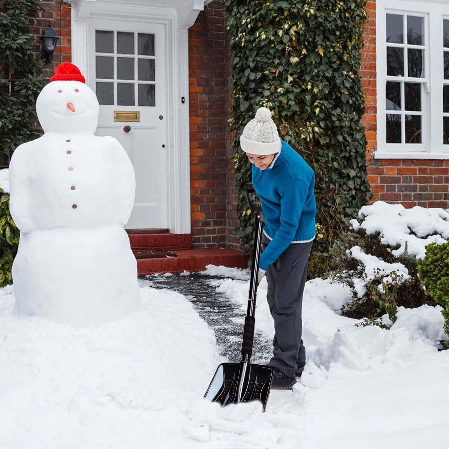 Hmfmdy Snow Shovel for Car Driveway Home Garage, Survival Shovel, Wide Ice Scraper, Lightweight Portable Detachable Snow Removal Tool for Garden Camping Outdoor Emergency Snowman Playing - Black