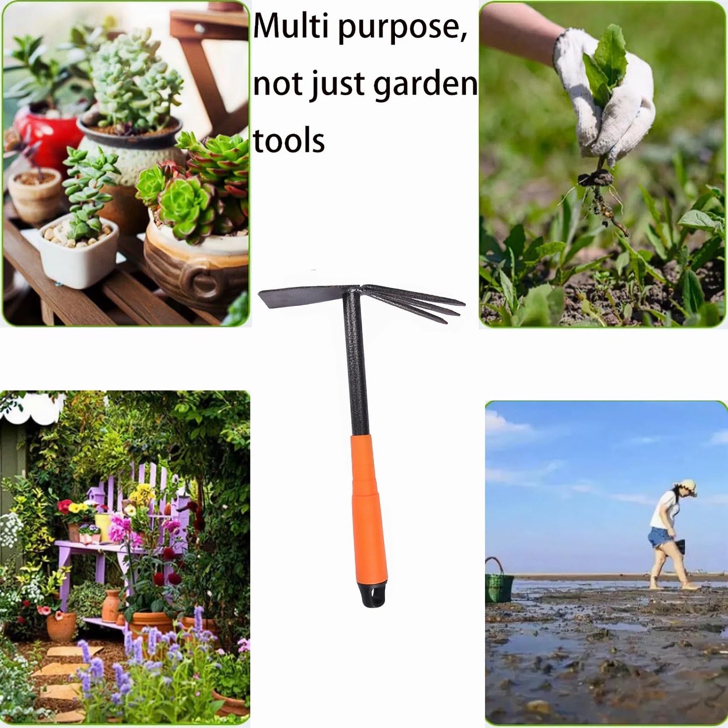 PlushPlumage Garden Hoe and Rake Two in One,Rake for Gardening,Gardening Tools,Hoe Garden Tool,Gardening Tool for Weeding