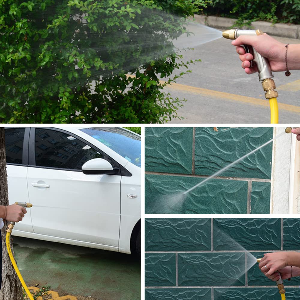 Garden Hose Spray Gun with Full Brass Nozzle 100% Heavy Duty Metal Water Gun Sprinkler High Pressure Water Hose Pipe Spray Gunzinc Metal Hand Watering Sprayer for Plants Watering, Car & Pet Washing