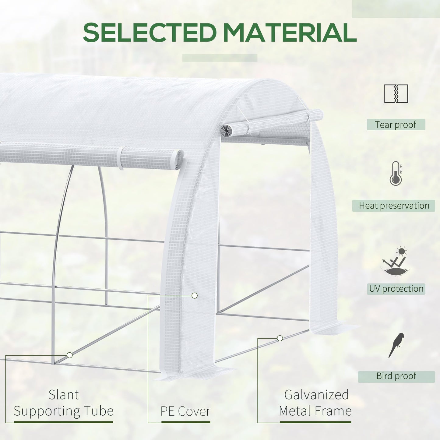 Outsunny 6 x 3 x 2 m Polytunnel Greenhouse with Roll-up Side Walls, Walk-in Grow House Tent with Steel Frame, Reinforced Cover, Zipped Door and 12 Mesh Windows for Garden, White