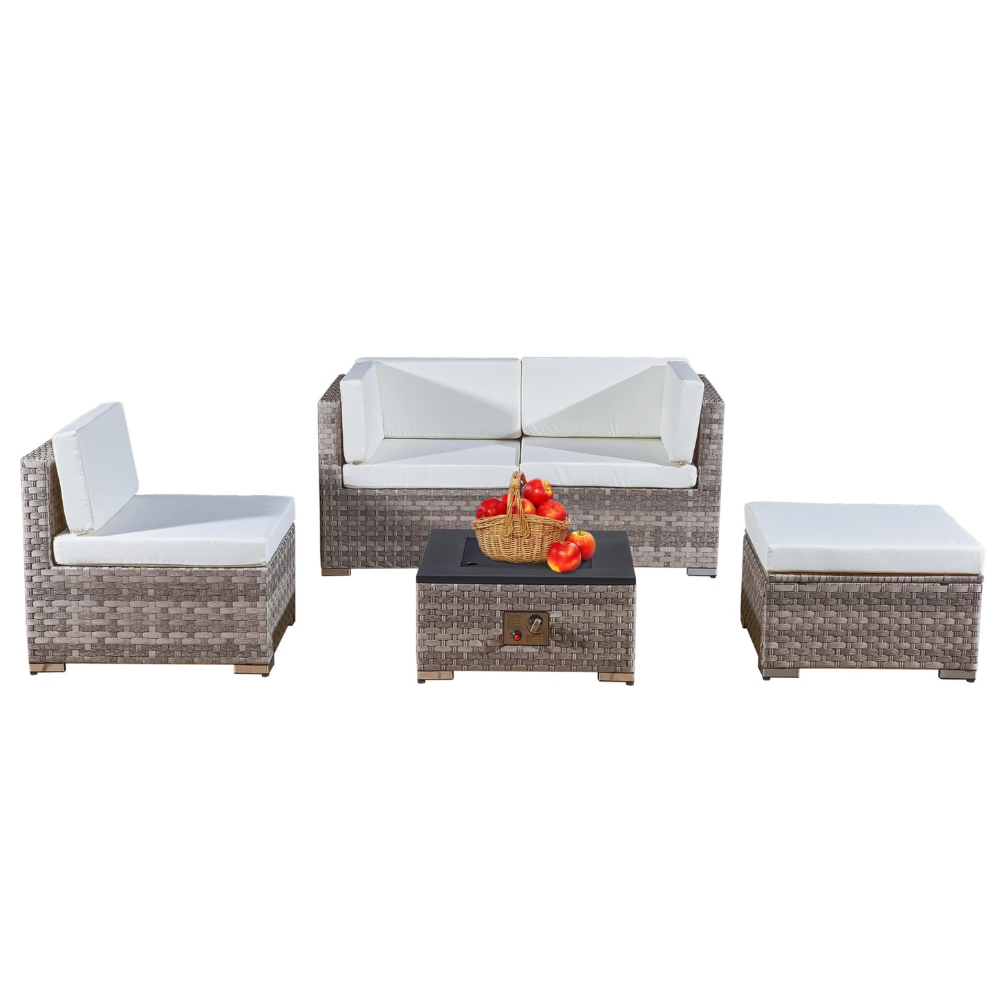 Aweather Rattan Garden Furniture Set with Fire Pit Table 5 Pieces Outdoor Sectional Sofa Set, CSA Certification, All Weather Wicker Patio Conversation Sets for Garden, Poolside, Backyard