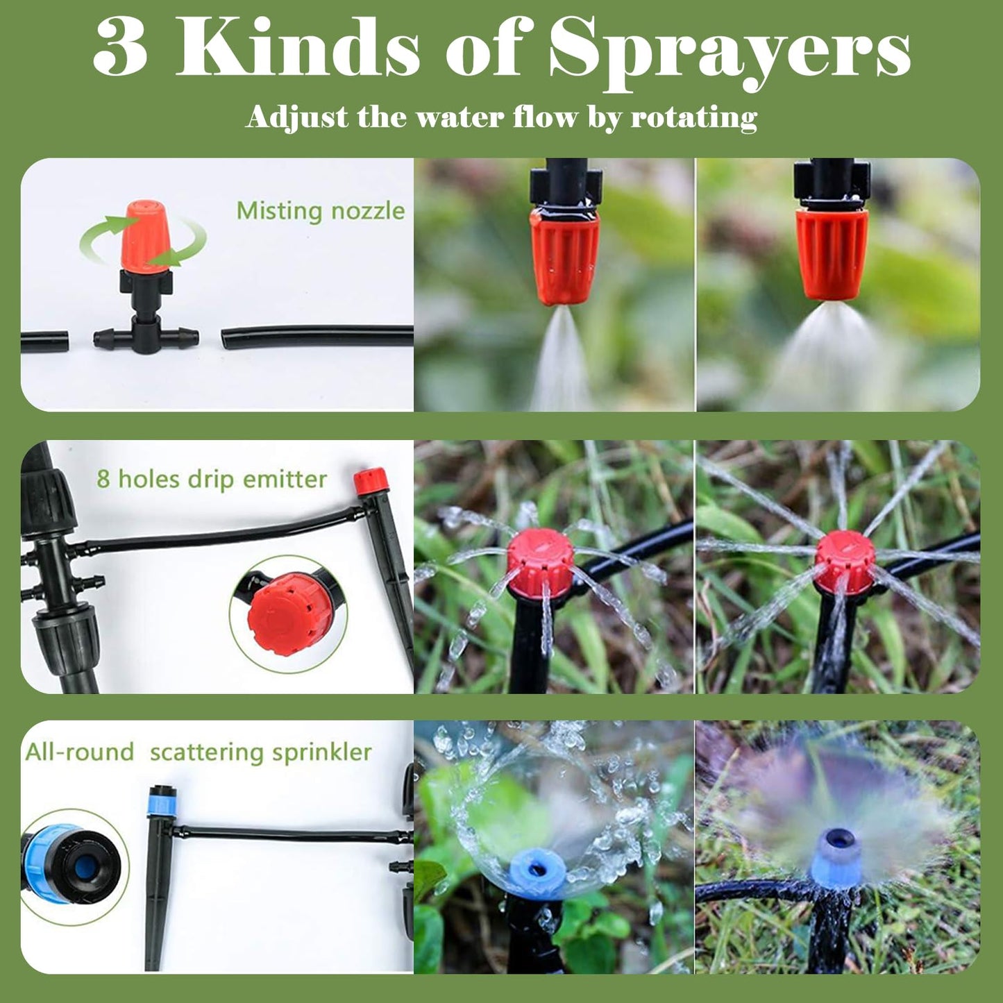 200FT-40FT Irrigation System Kit, Automatic Watering System with 8/11mm Main Irrigation Tubing 4/7mm Distribution Tubing and Accessories, Drip Irrigation System for Greenhouse, Yard, Lawn, Plant