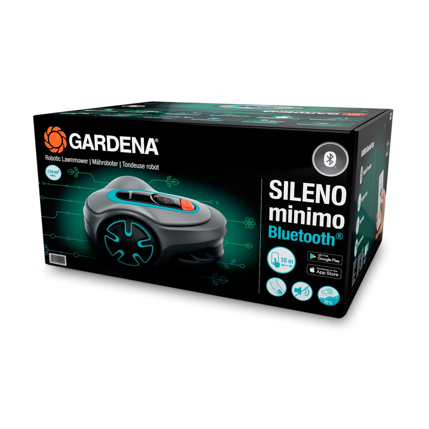 Gardena Robotic Mower SILENO minimo 250 m²: Intelligent lawn mower with excellent connectivity, programmable with the Gardena Bluetooth® app, UK version (15201-28)