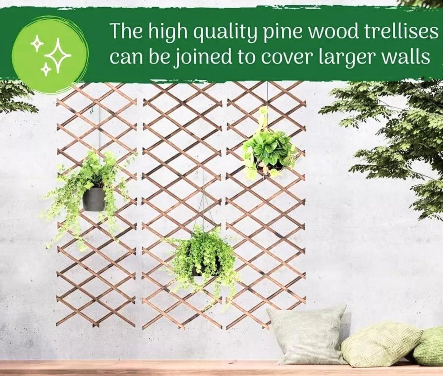 Garden Mile Set of 3 Expanding Wooden Trellis Panels for Garden, Lightweight Lattice Fence Panel, Garden Trellis for Climbing Plants Outdoor - Heavy Duty Durable Flexible Wood Weatherproof - 6ft x 1ft