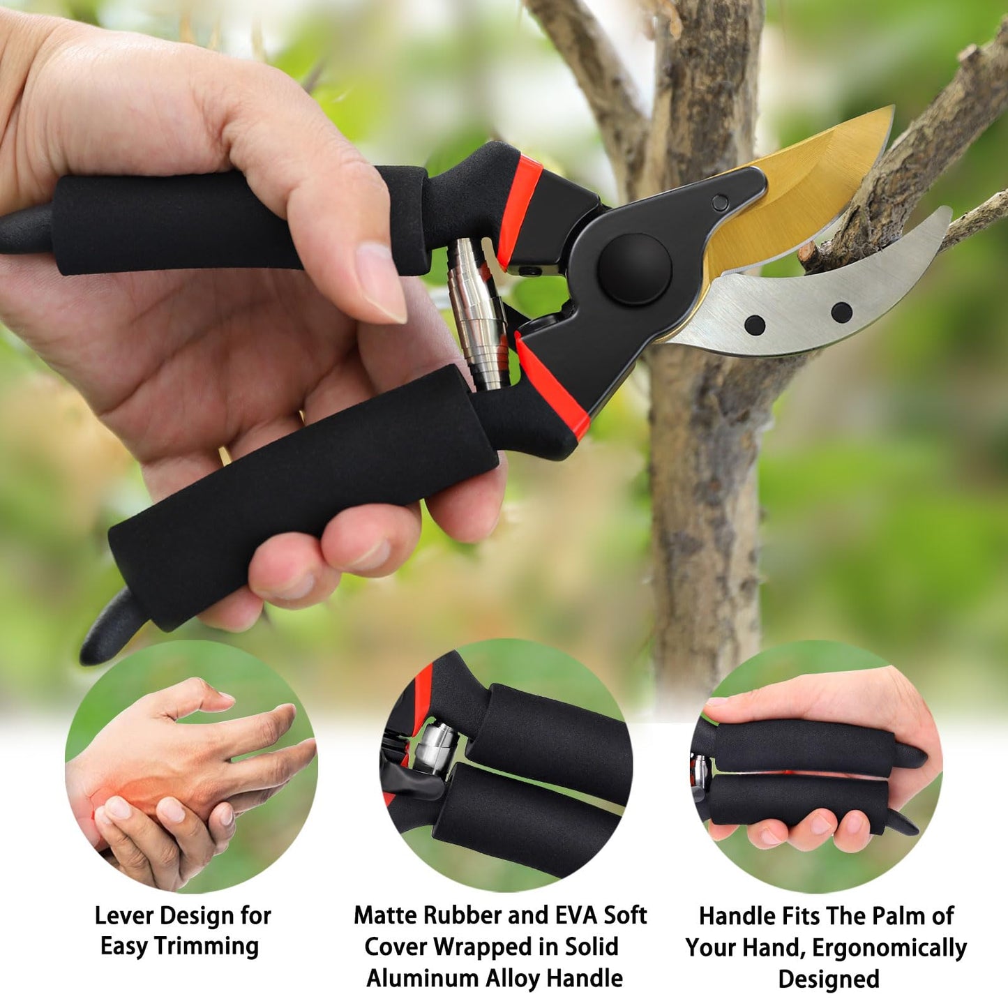 Kynup Garden Secateurs, 3 Pack Professional Secateurs Kit with Garden Gloves, Stainless Steel Sharp Pruner, Pruning Hand Tools Scissors Kit, Trimming Tool