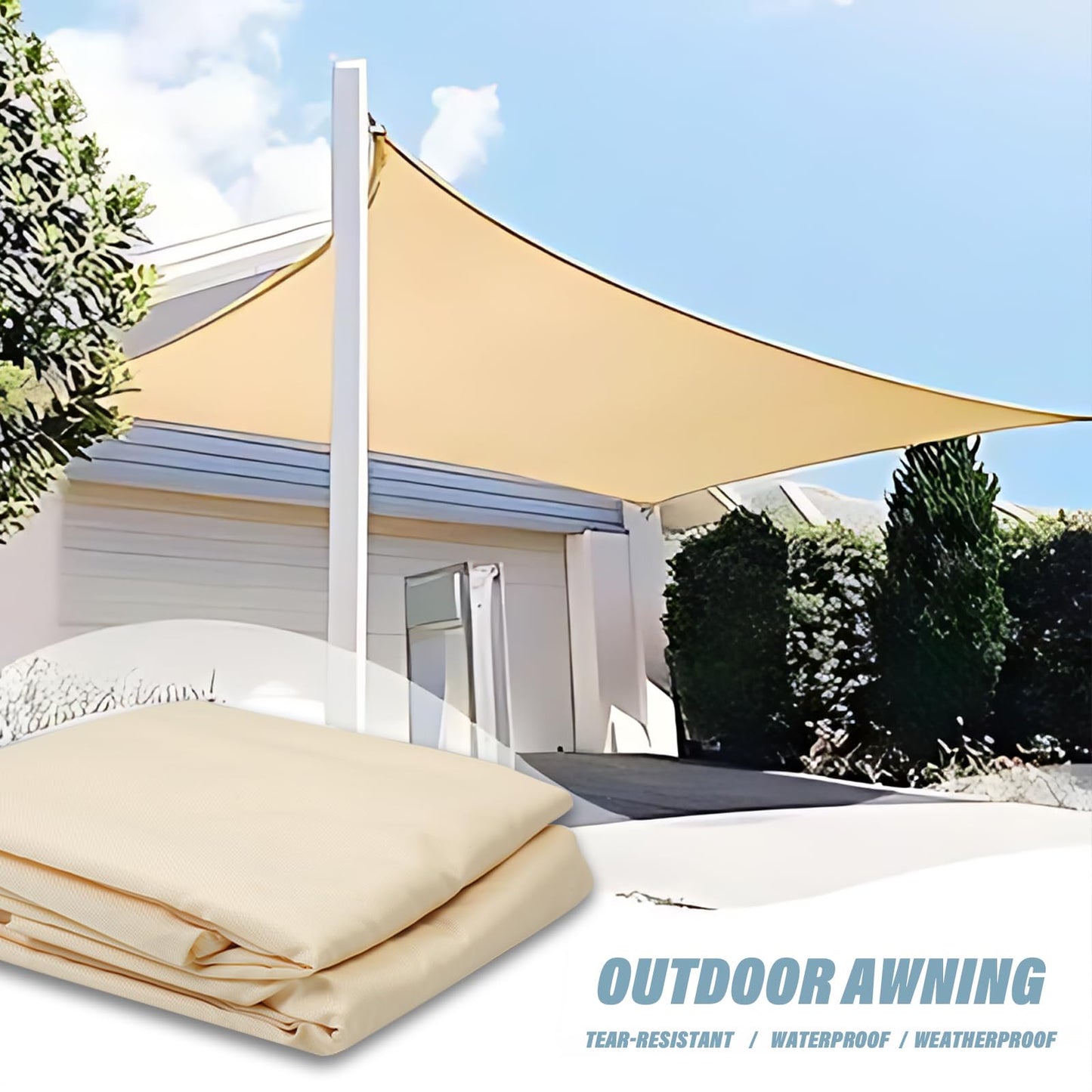 YedZen Rectangle Sun Shade Sail, 3x4m Off-White Waterproof Sunscreen with 304 Fixing Kit Awning Canopy, 420D Fabric 95% UV Block Sunscreen Awning Canopy with Free Rope for Outdoor Garden Patio Camping
