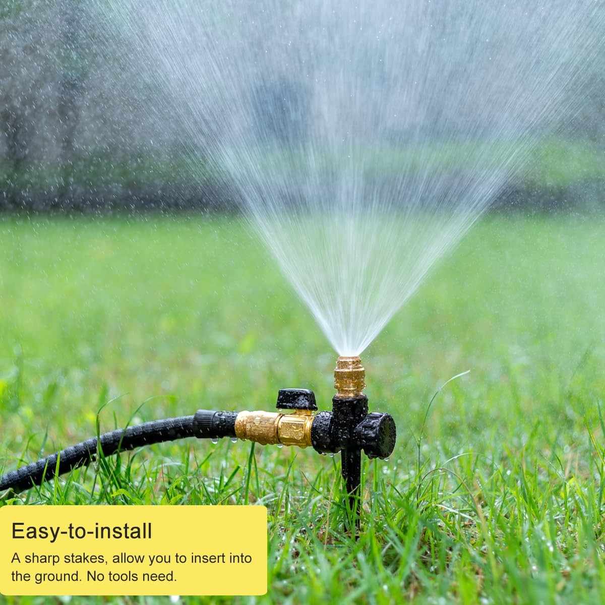 FANHAO Metal Lawn Sprinkler for Yard, 2 Pack Automatic Garden Water Sprinkler on Spike Base, Adjustable Brass Sprinkler Nozzle 360 Degree Large Area Coverage for Lawn Grass Patio Garden Irrigation