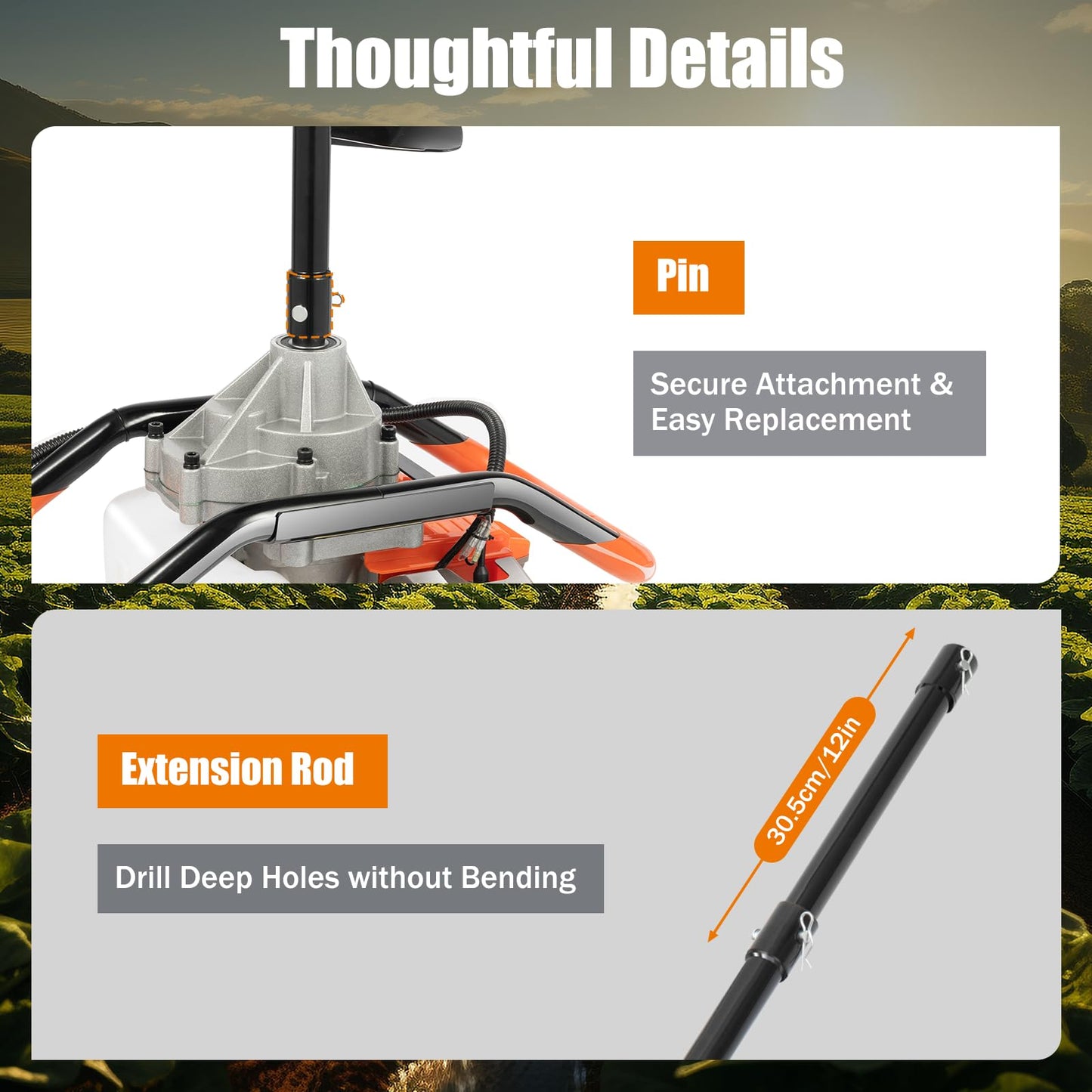71cc 2-Stroke Petrol Earth Auger, Fence Posts 2.3 kW Petrol Drill (with 3 Bits) 100 mm 150 mm 200 mm, 2 Stroke Auger Post Hole Digger, for Digging Holes on Ice or Other Surfaces