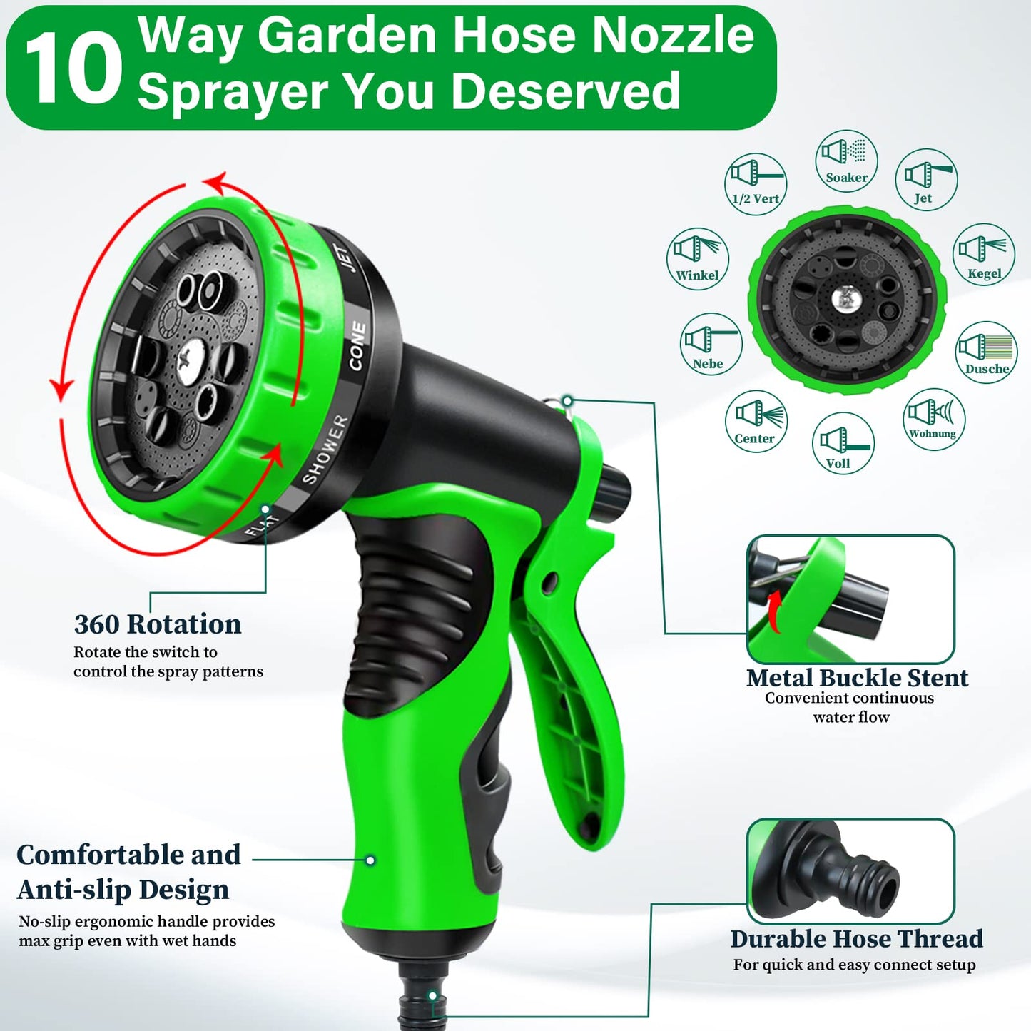Garden Hose Expandable Garden Pipes-150FT Flexible Garden Hose Reels Including 10 Function Spray Gun Nozzle and Solid Brass Fittings,Magic Hosepipe for Gardening Patio Car Washing Pet Bathing (45M)