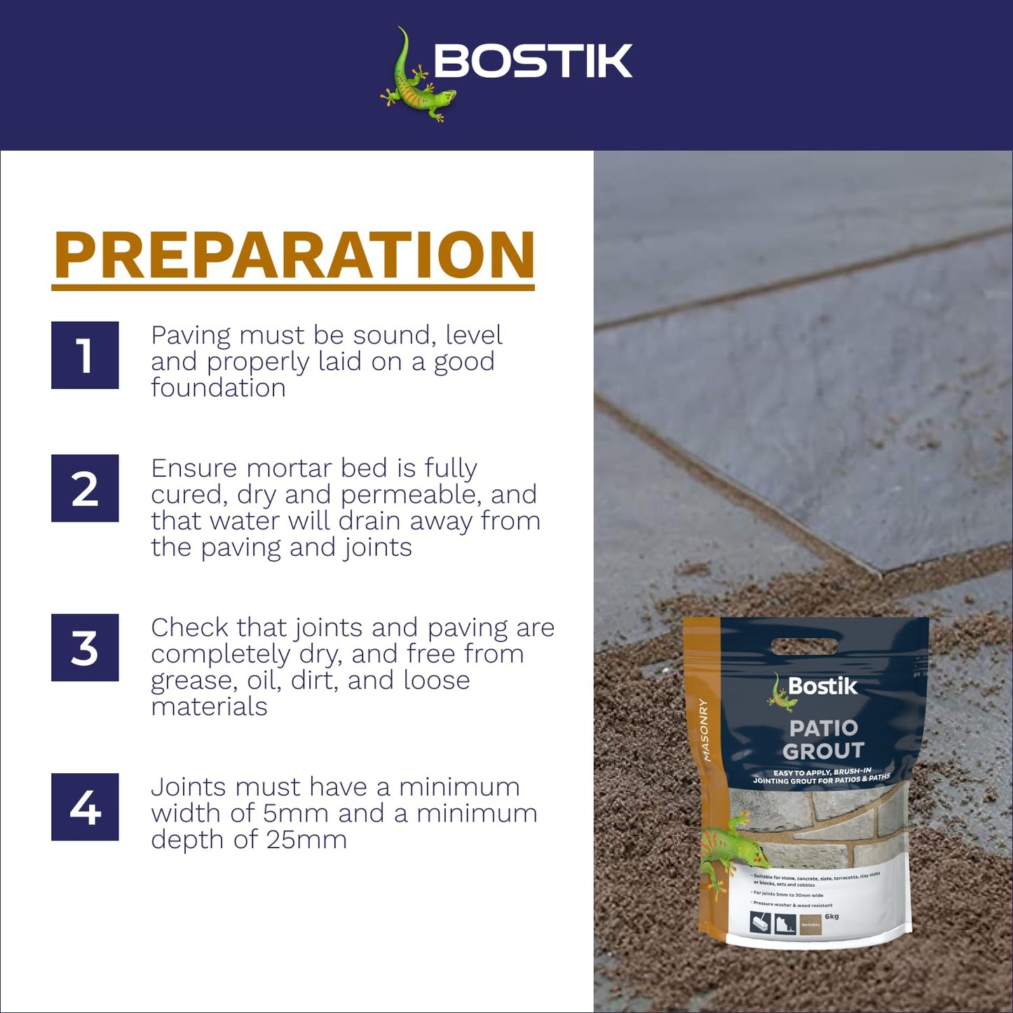 Bostik Patio Grout, Easy to Use, Alternative to Traditional Cement, for Filling and Sealing Joints, Colour: Natural, 6kg