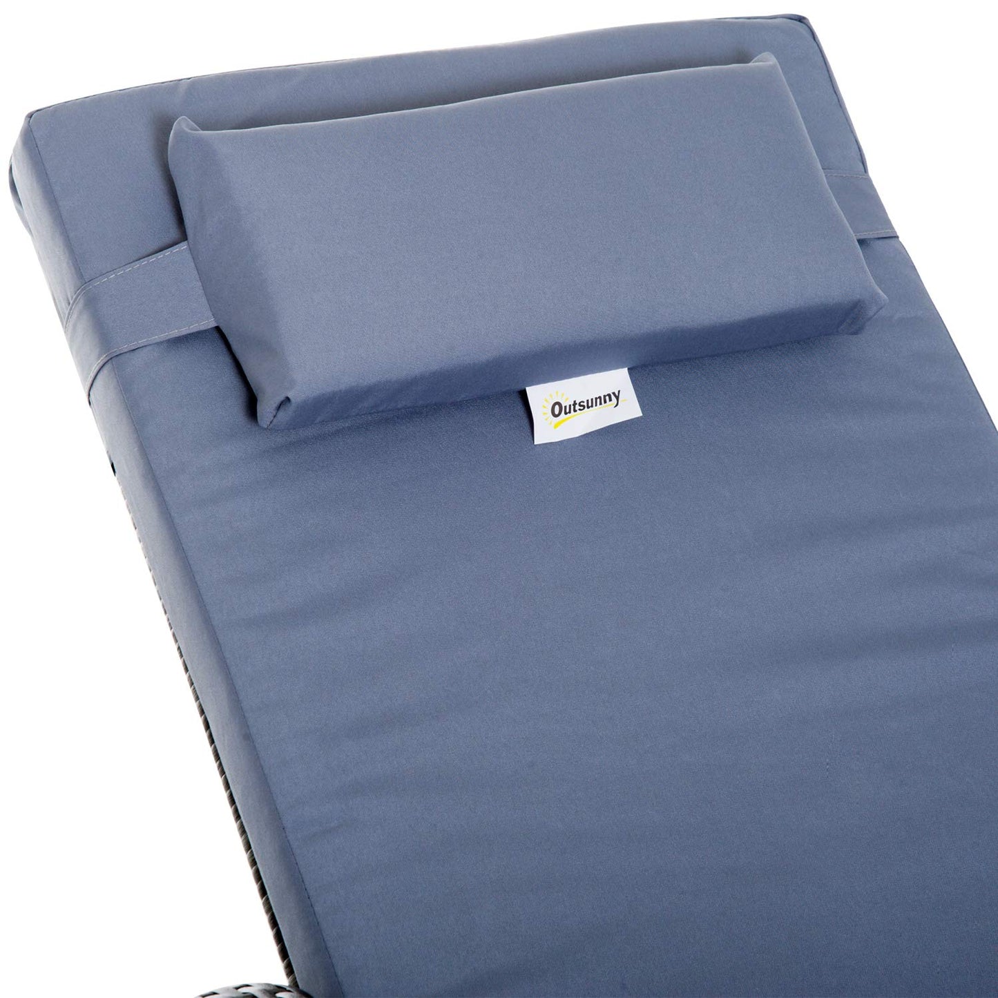 Outsunny 3 Pieces PE Rattan Patio Lounge Chair Set, Outdoor Recliner Lounge Chairs with Wheels, for Outside with Cushions, Headrest, Coffee Table for Garden, Poolside, Grey