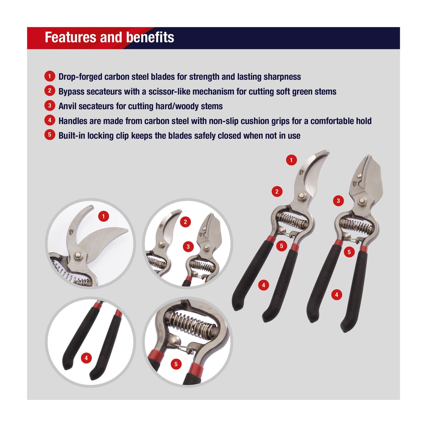 Spear & Jackson CUTTINGSET8 Traditional Bypass and Anvil Secateurs Set, Black