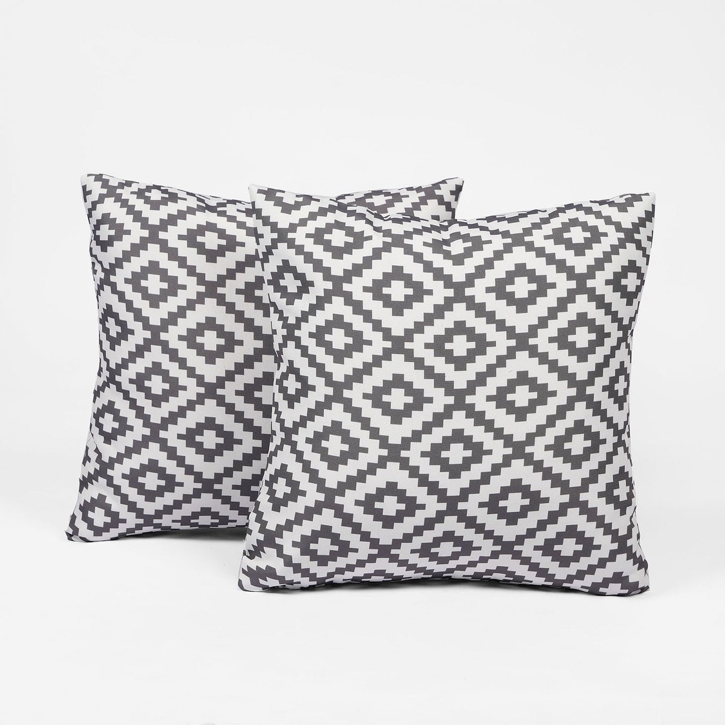 Brentfords Geometric Cushion Covers Filled, Decorative Outdoor Bench Cushion Insert Pads 45x45 Water Resistant Pack of 4, Grey