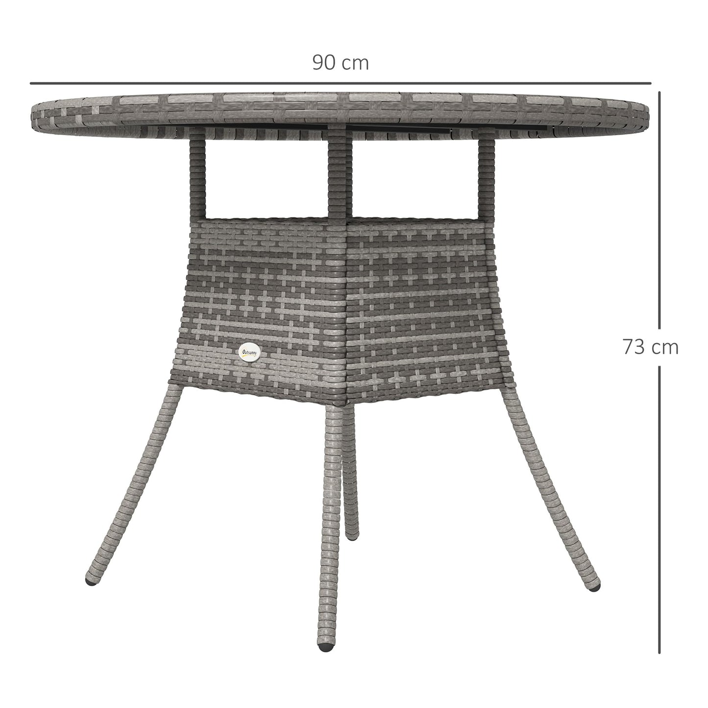 Outsunny 90cm PE Rattan Outdoor Dining Table, Patio Table with Wood-plastic Composite Top for Balcony, Garden, Grey