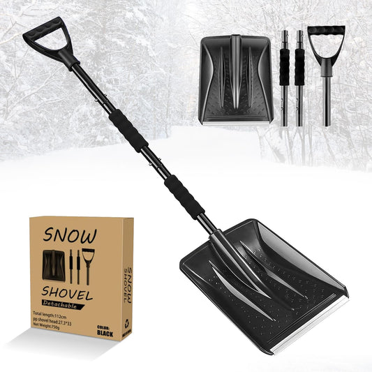 MEETOZ Snow Shovel, 2025 New Upgrade Snow Shovels, Lightweight and Detachable Shovels for Driveway, Portable Shovel for Cars, Home, Garden, Mud and Snowman, Snow Removal(Black)
