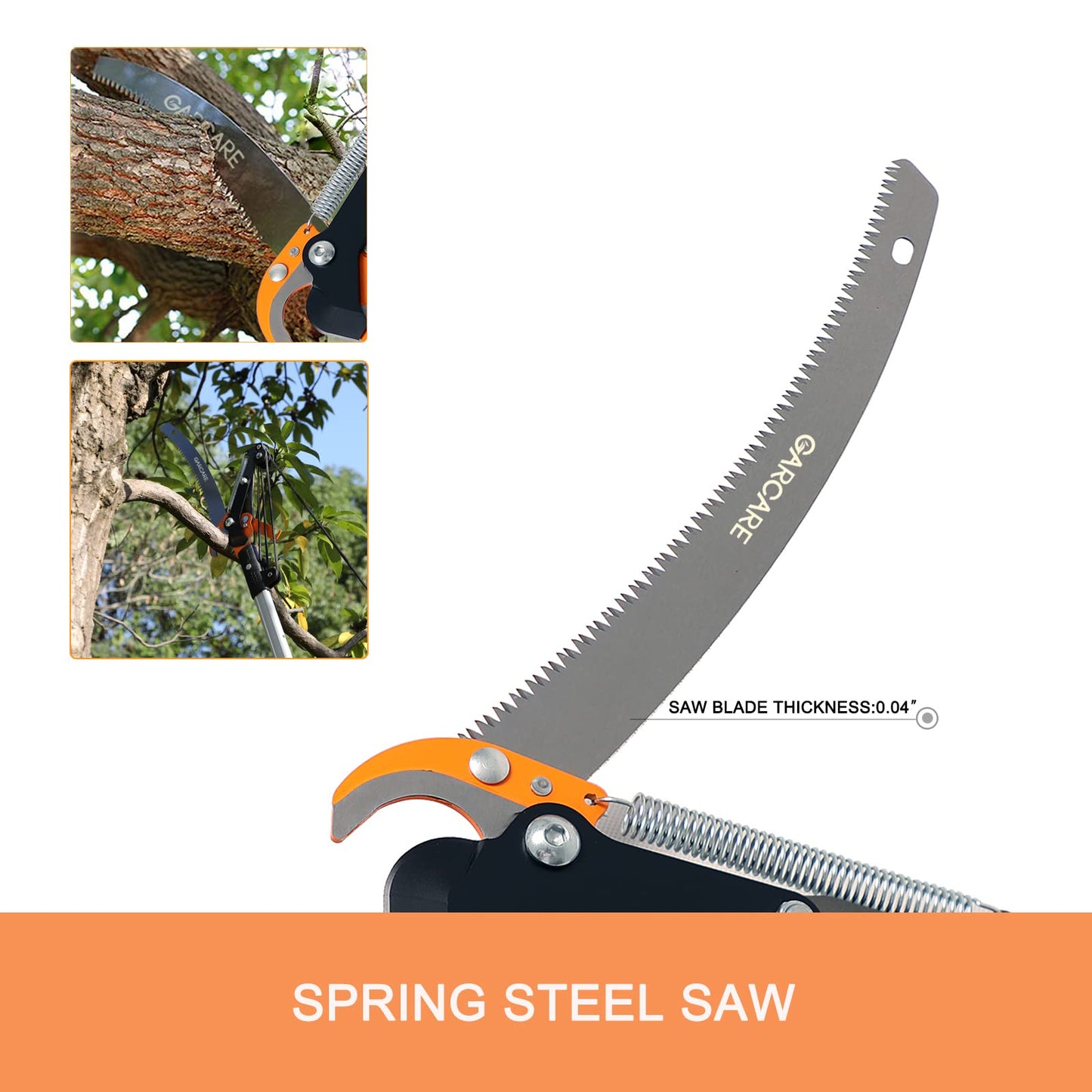 GARCARE Pole Saws for Tree Trimming, Loppers and Pole Saw 2 in 1, Lightweight Telescoping Tree Pruner with 35mm Cutting Capacity, Adjustable Length 1.4-2.1m, Carbon Steel Blade
