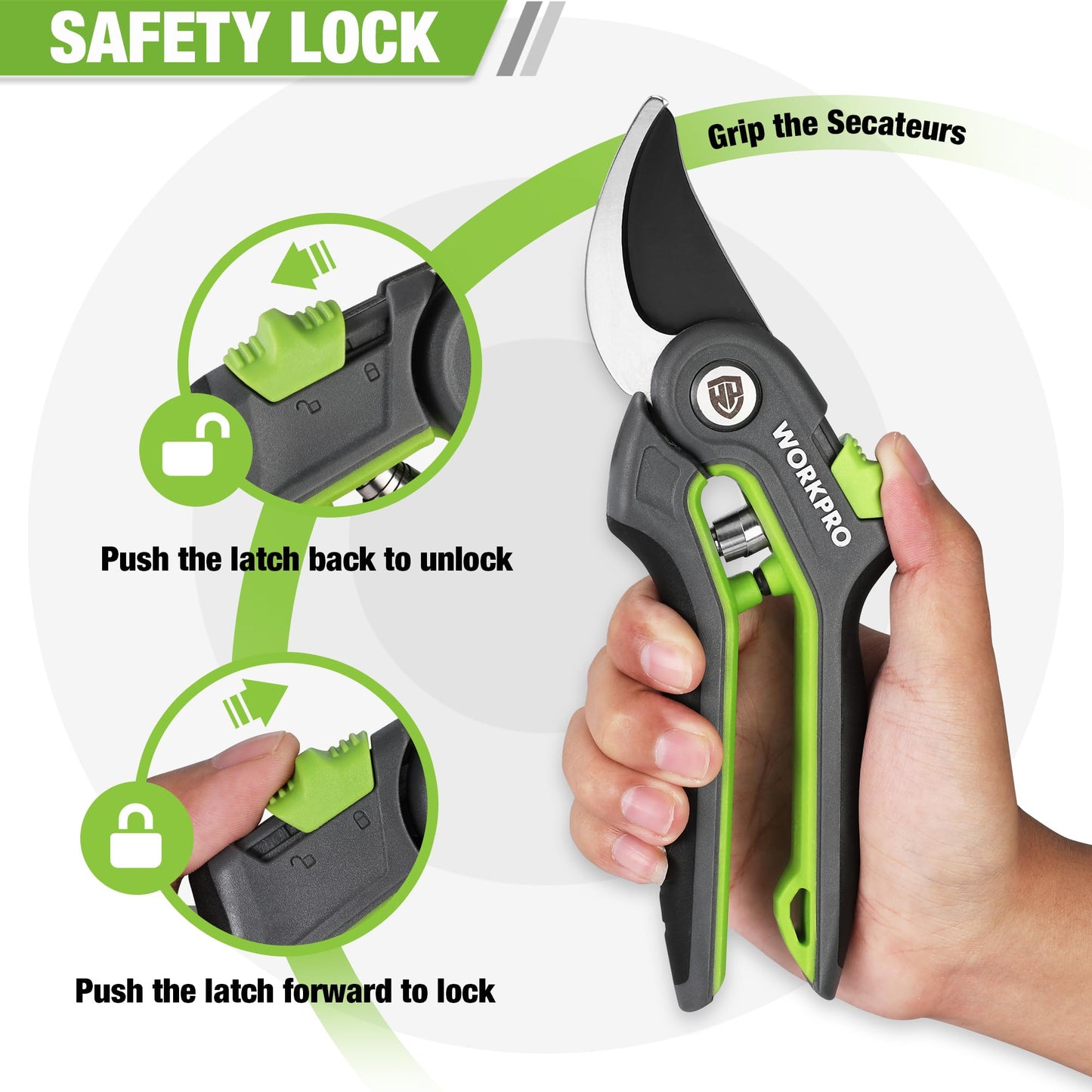 WORKPRO Secateurs & Pruning Scissors | Heavy Duty 210mm Secateurs with SK5 Blades | Labor-Saving Garden Scissors with Safty Lock | Essential Garden Tools for Pruning Flowers