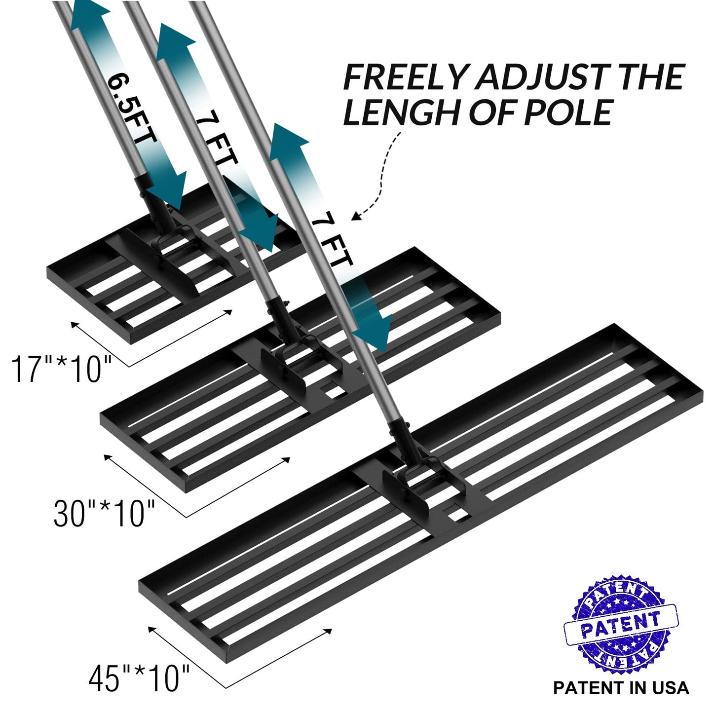 Walensee Lawn Leveling Rake, 198cm 43×25cm Levelawn Tool, Heavy Duty Effort Saving Lawn Level Tool, Stainless Steel Handle Lawn Leveler for Yard Garden Golf Course, Ease Level Soil Sand Dirt Surfaces