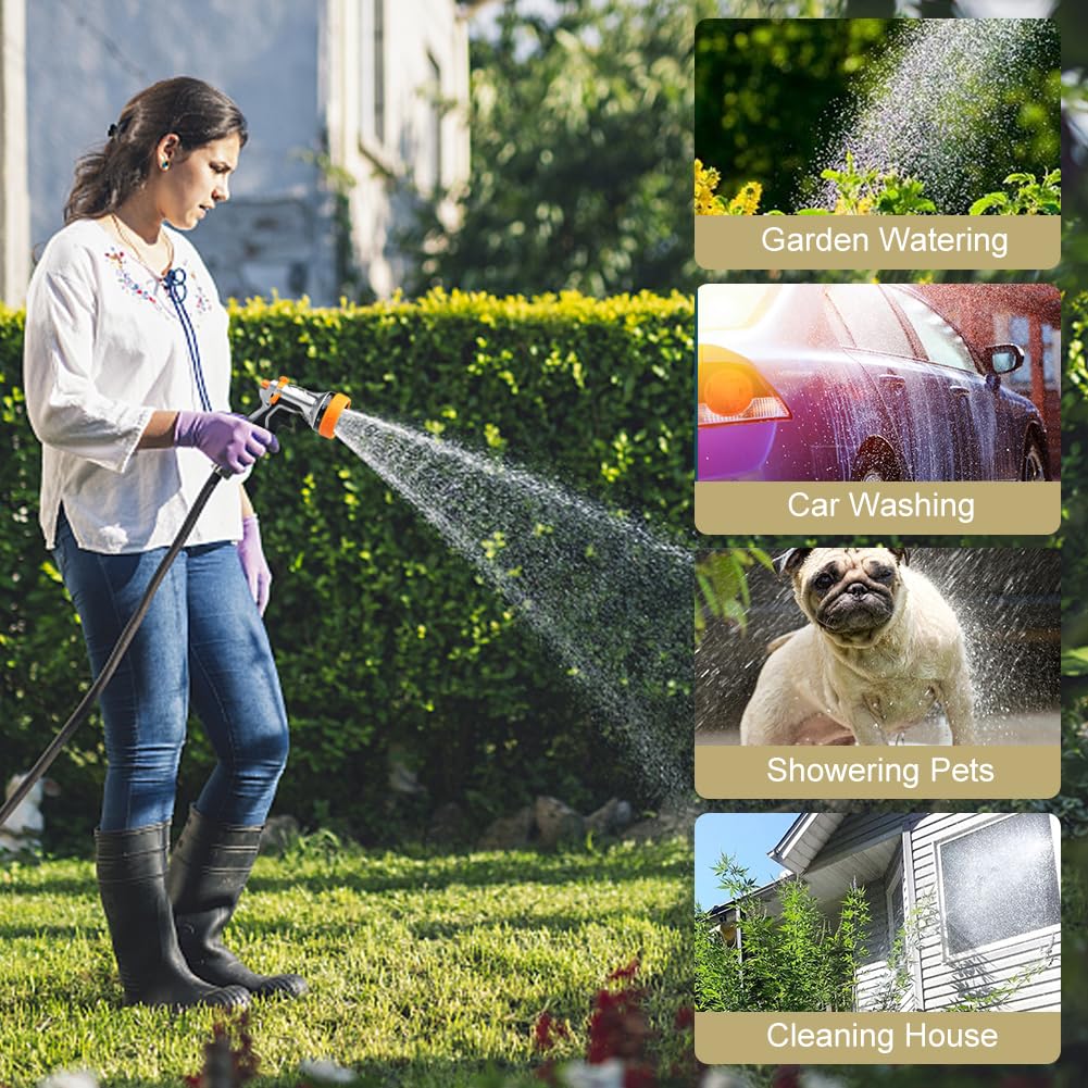 Onarway Garden Hose Spray Gun: 10 Patterns Multi Jet High Pressure Water Hose Gun Spray Nozzle Metal Hose Pipe Head Garden Watering Attachment Set