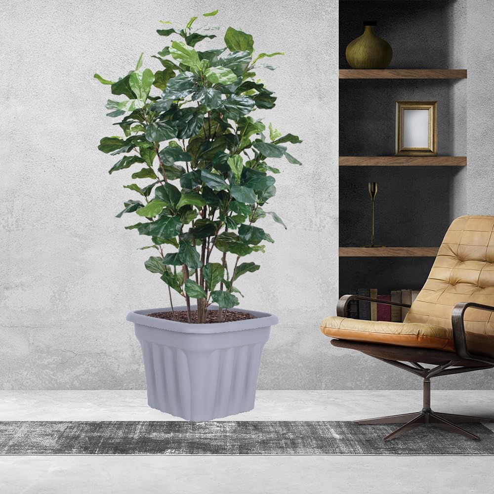 JMS we create smile (Set of 4) 40cm Large Upcycled Grey Plastic Square Planters Indoor/Outdoor Plant Pot Lightweight & Weather Resistant Design Style Garden Planter Plant Herb Flower Pot For Home