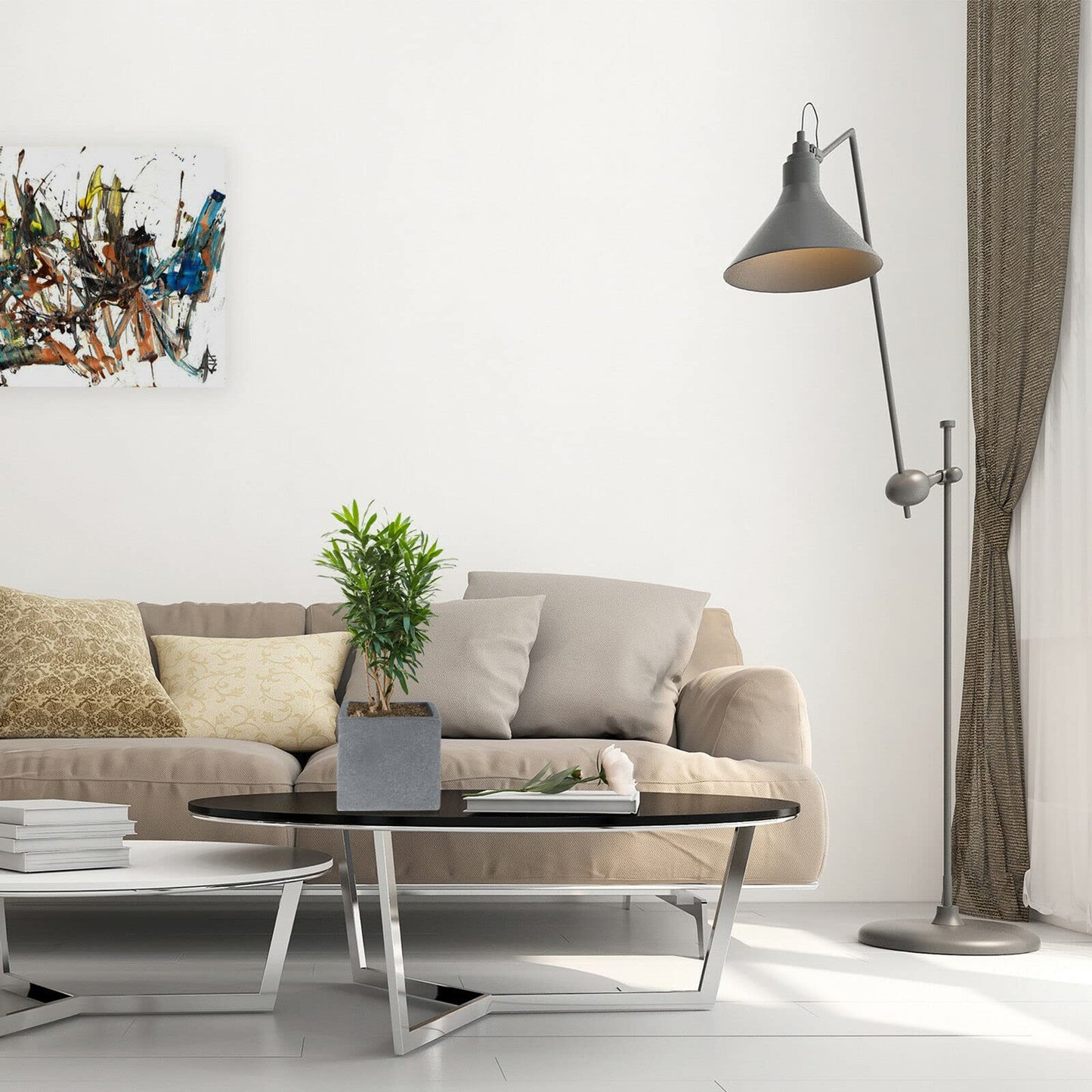 Koop 20cm Large Square Plant Pot, Grey Stone Effect | Lightweight & Durable Plastic Cubed Planter | Indoor & Outdoor Decorative Flower Pot for Home & Office | UV & Frost-Resistant Garden Planting Pot