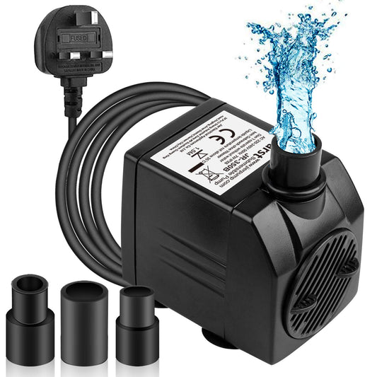 BARST - 350L/H Submersible Pump - Ultra Quiet Water Pump (7W) with 4 Strong Suction Cups and 3 Nozzles - for Aquariums, Ponds, Hydroponics, Water Fountains