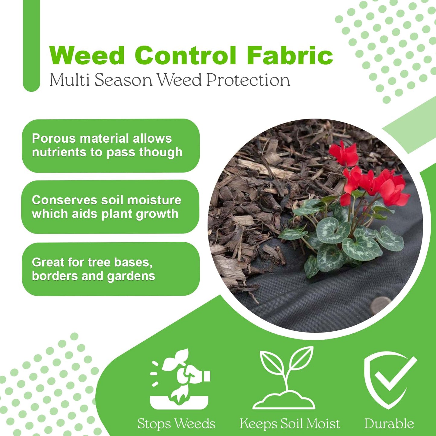 Navoys Weed Control Fabric - Weed Control Membrane, Multi Season, Porous Material Allows Nutrients To Pass Through, Conserves Soil Moisture, 1m x 1.5m