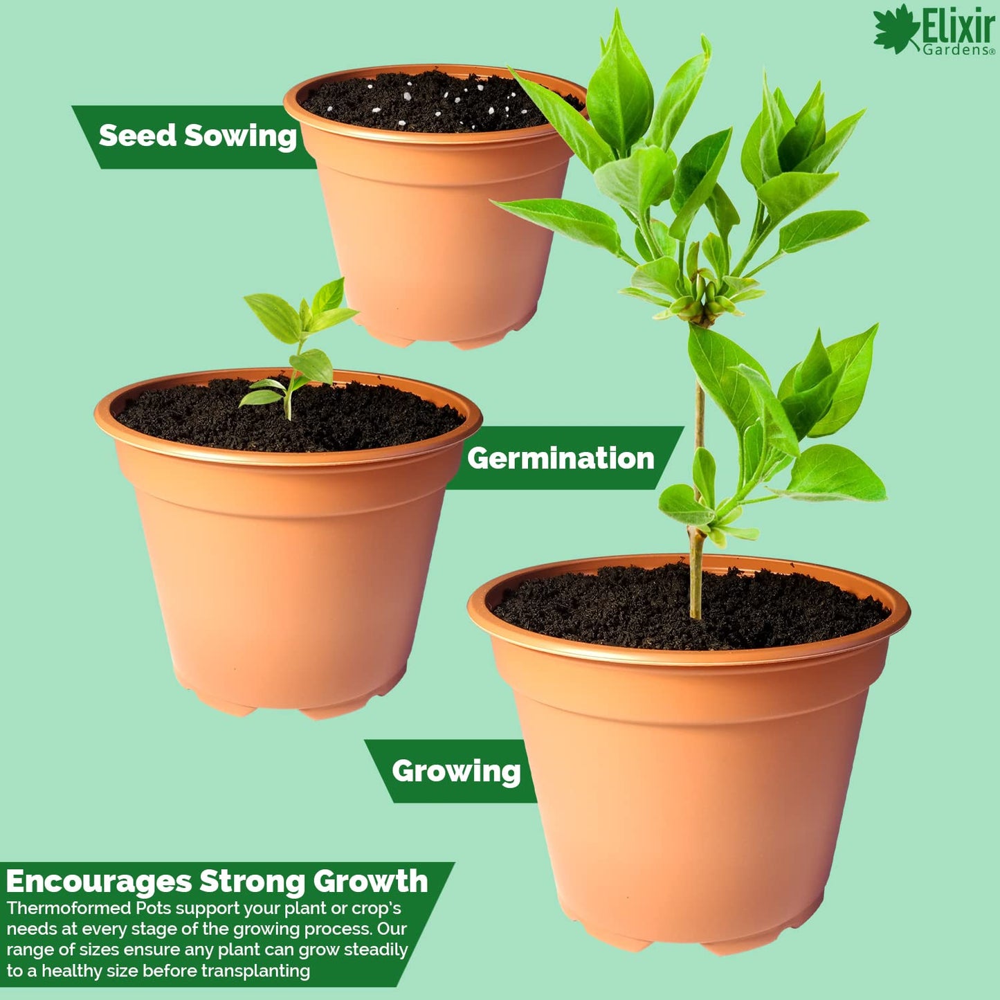 Elixir Gardens 9cm Thermoformed Seed Starting Seedling Terracotta Recycled Plastic Plant Pot/Flower Pots x 100…