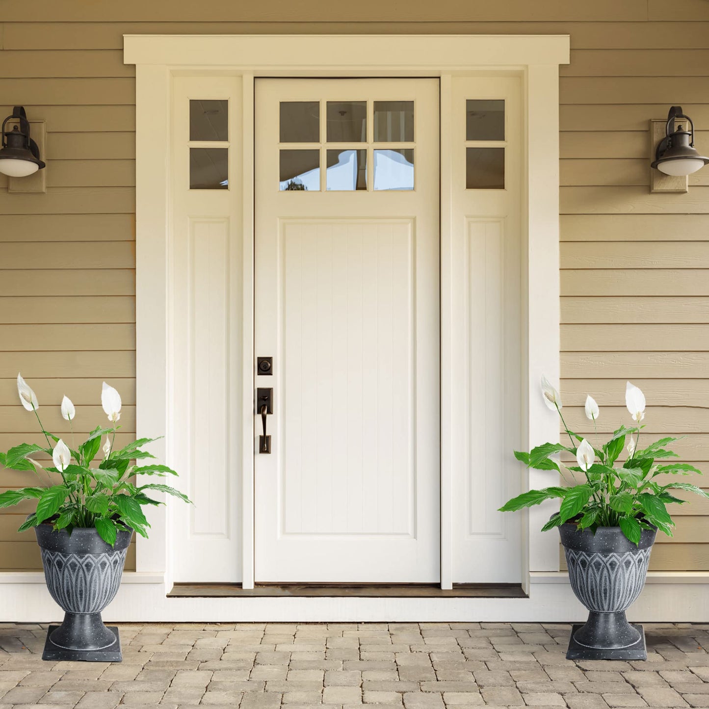 SG Traders Large Urn Plant Pot Stand, Flower Pots Outdoor Garden Planters, Indoor Plant Pot, Tall Planter with Drainage Holes, Strong Plastic Patio Home Plants (Pack of 2)