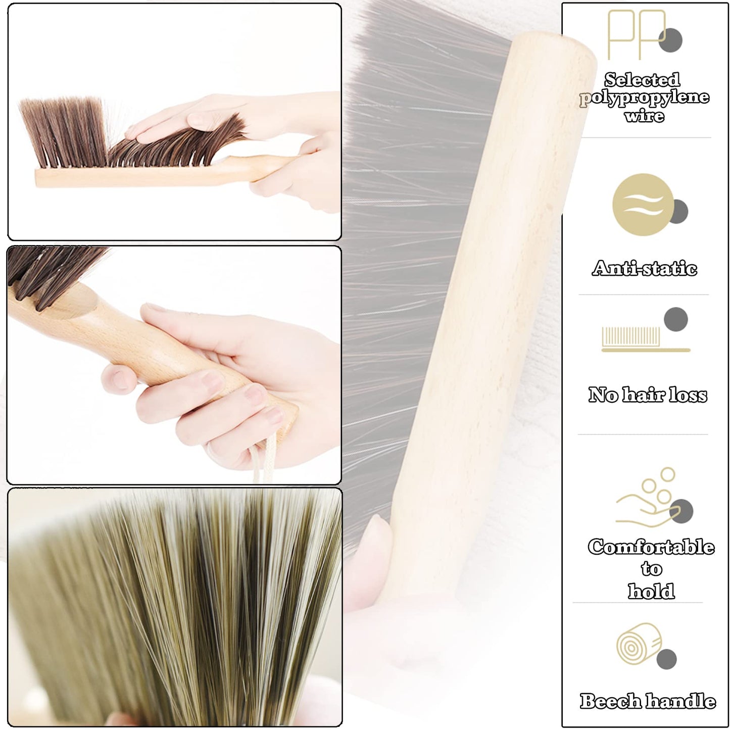 Beech Wood Hand Brush&Natural Solid Wooden Round Handle Brushes,5 Rows of Soft Bristles 11.8" Hand Broom for Cleaning Dusting Stair,Garden,Bed,Sofa,Furniture,Brick,Floor