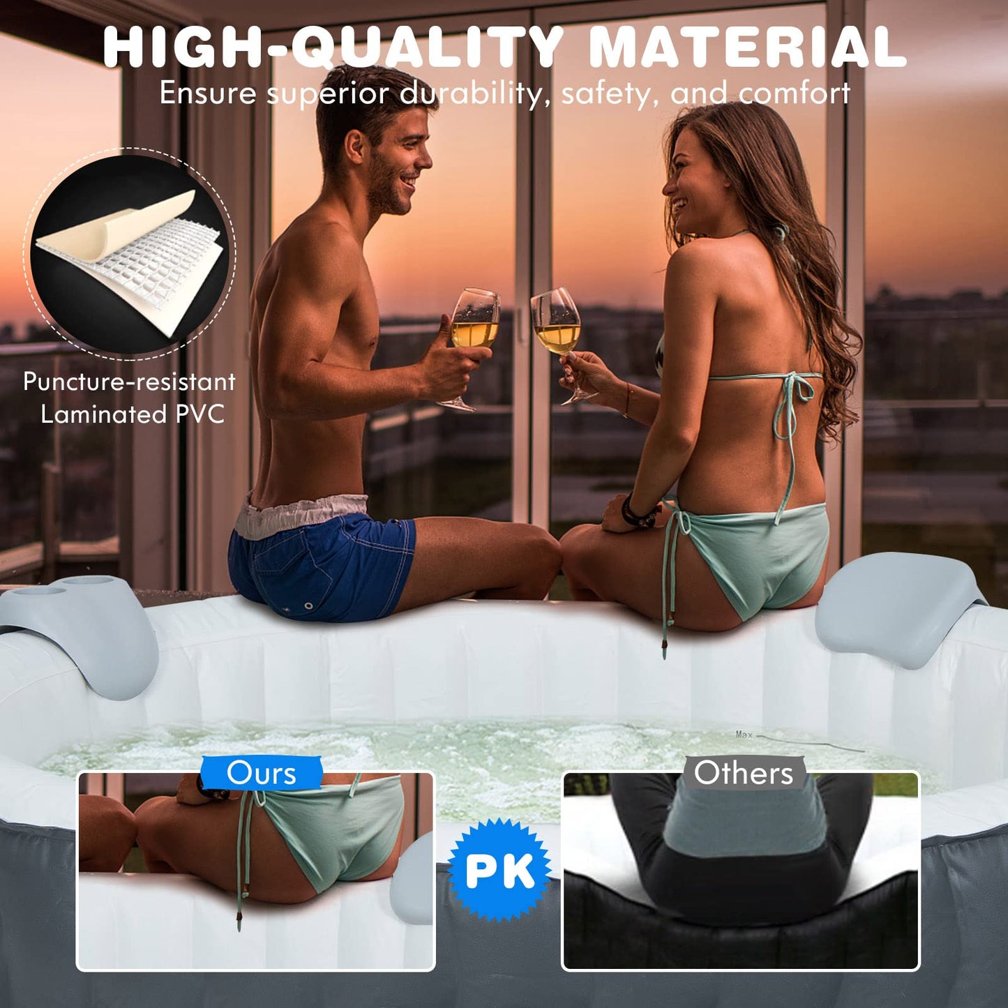 COSTWAY 4-6 Person Hot Tub Spa, 108 AirJet Massage System Outdoor Inflatable Hot Tubs with Headrest, Drink Holder, Pool Cover and Ground Sheet, Quick Heating Smart Filtration Round Hottub (Grey)